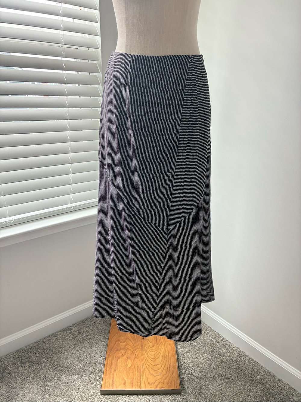 Zeagoo Women's Black and White Striped Faux Wrap Midi Skirt